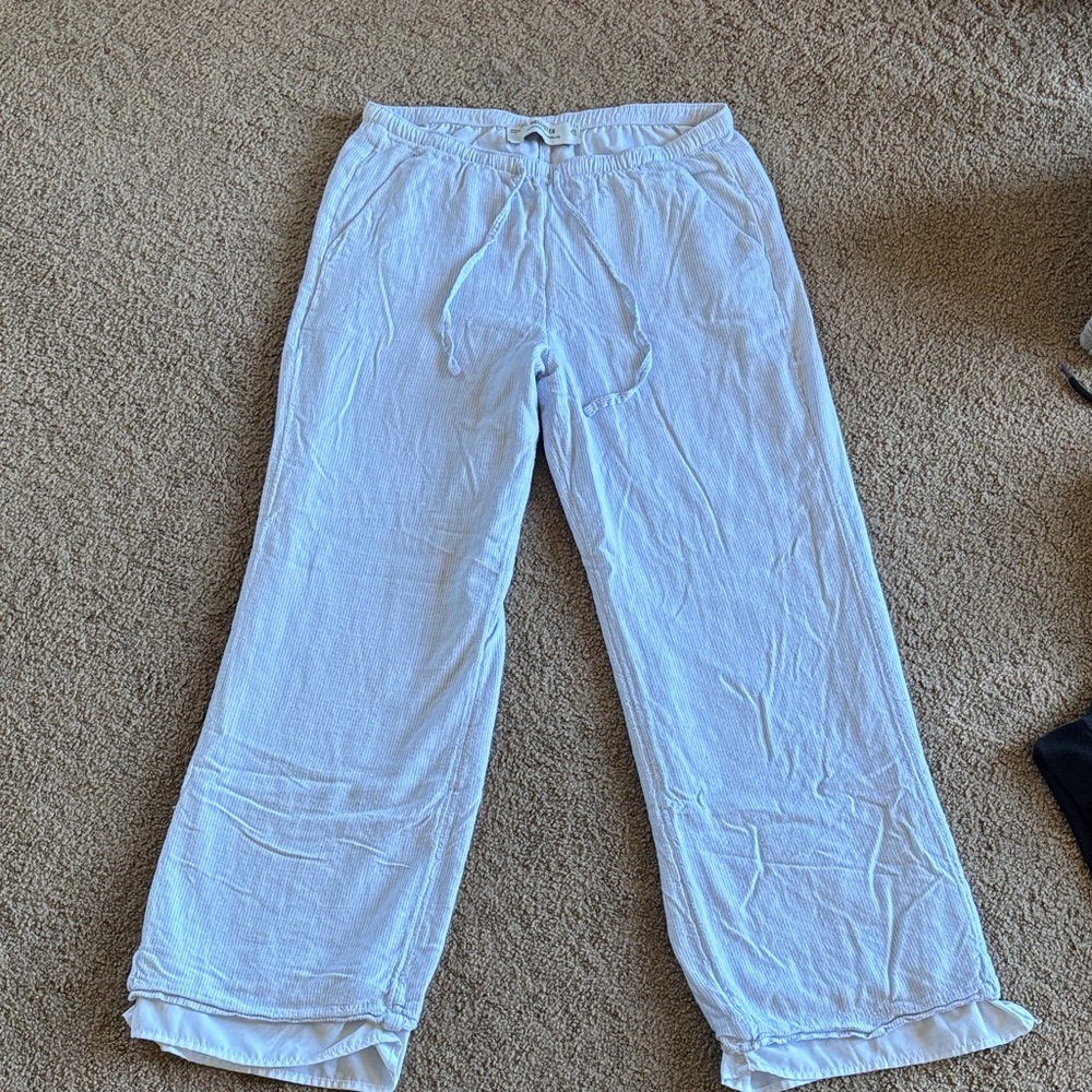 Hollister, White and blue Drawstring Linen Pants